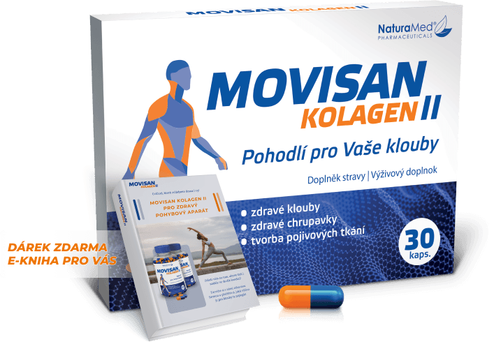 Obrázek balení doplňku stravy Movisan Kolagen II obsahující 60 kapslí.